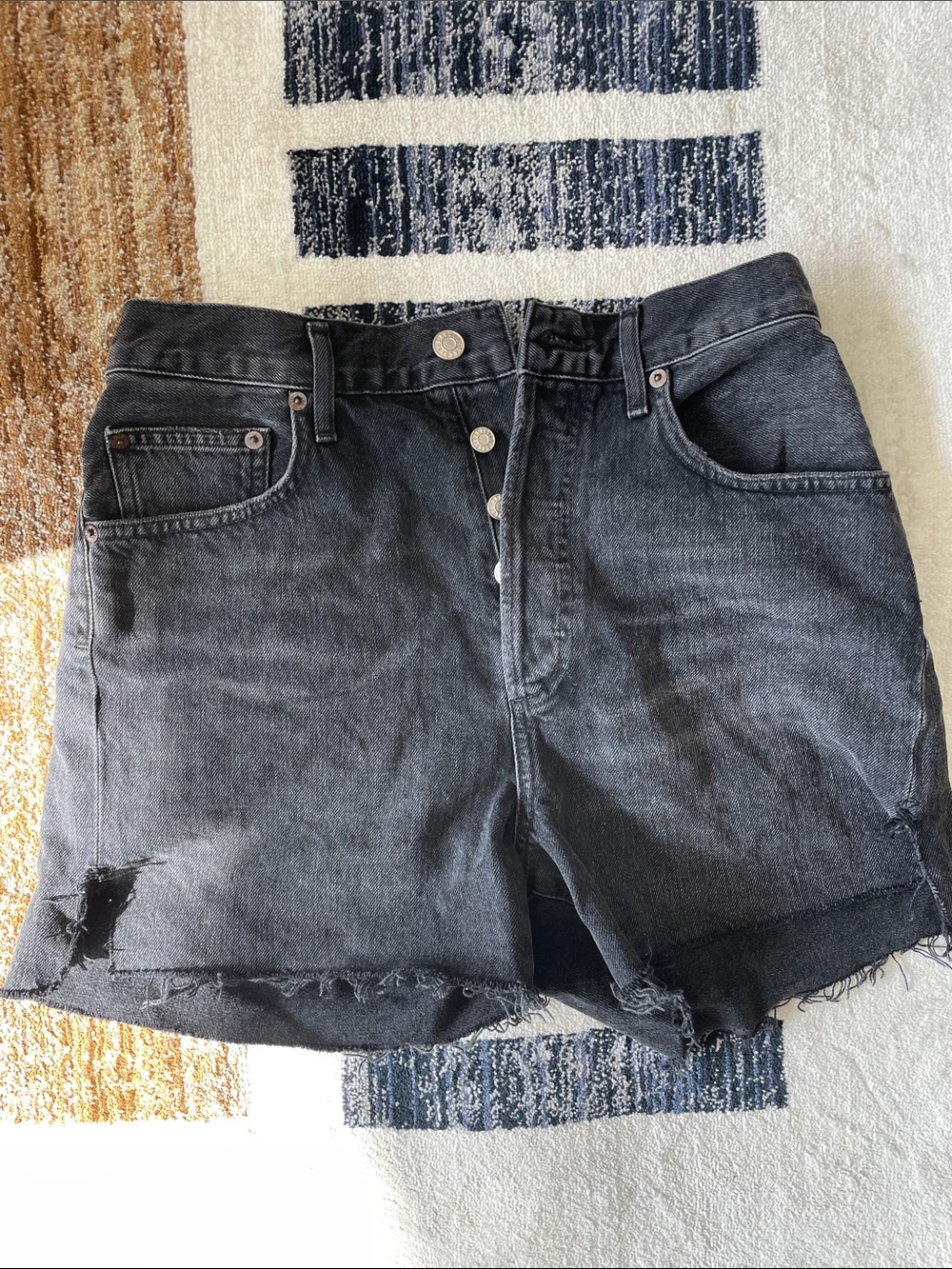 Agolde Black High-Rise Button-Fly Denim Shorts - never worn